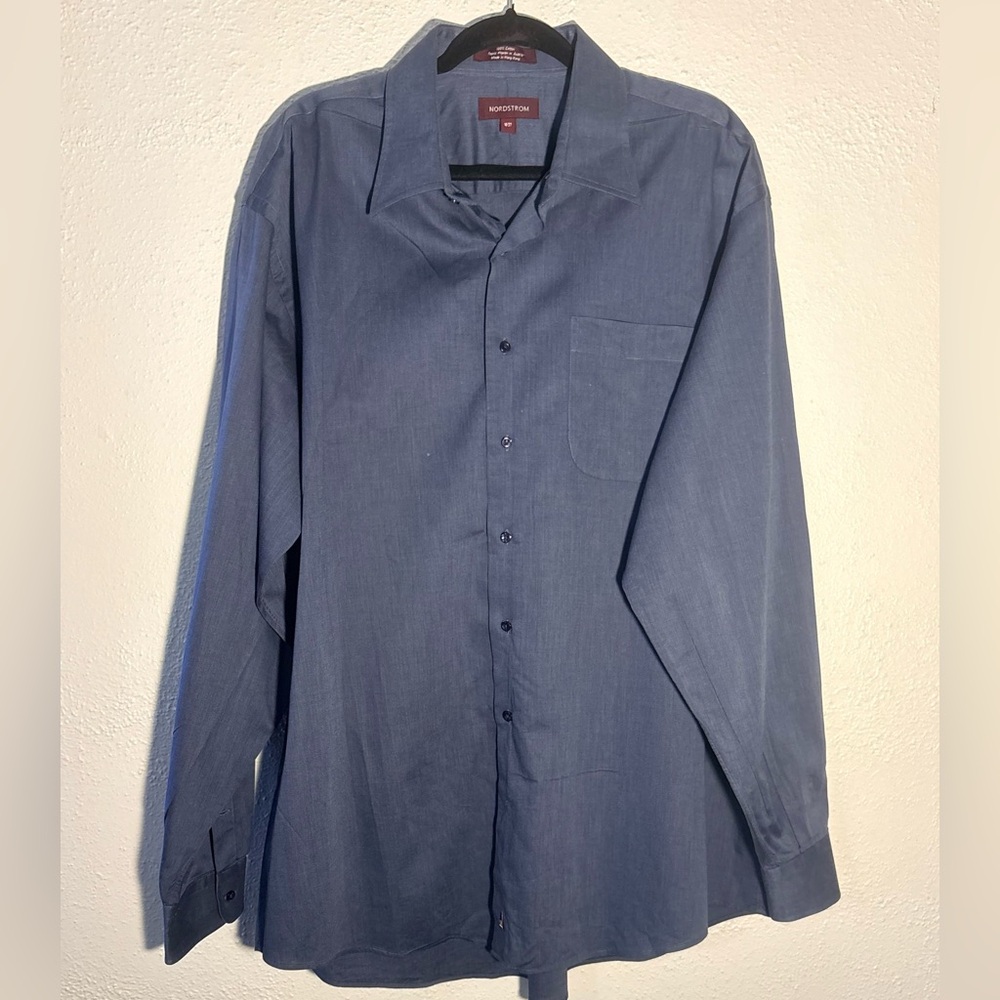 Nordstrom Men’s Button Down Size 18-37 Blue Long Sleeve Classic Fit Cotton Shirt